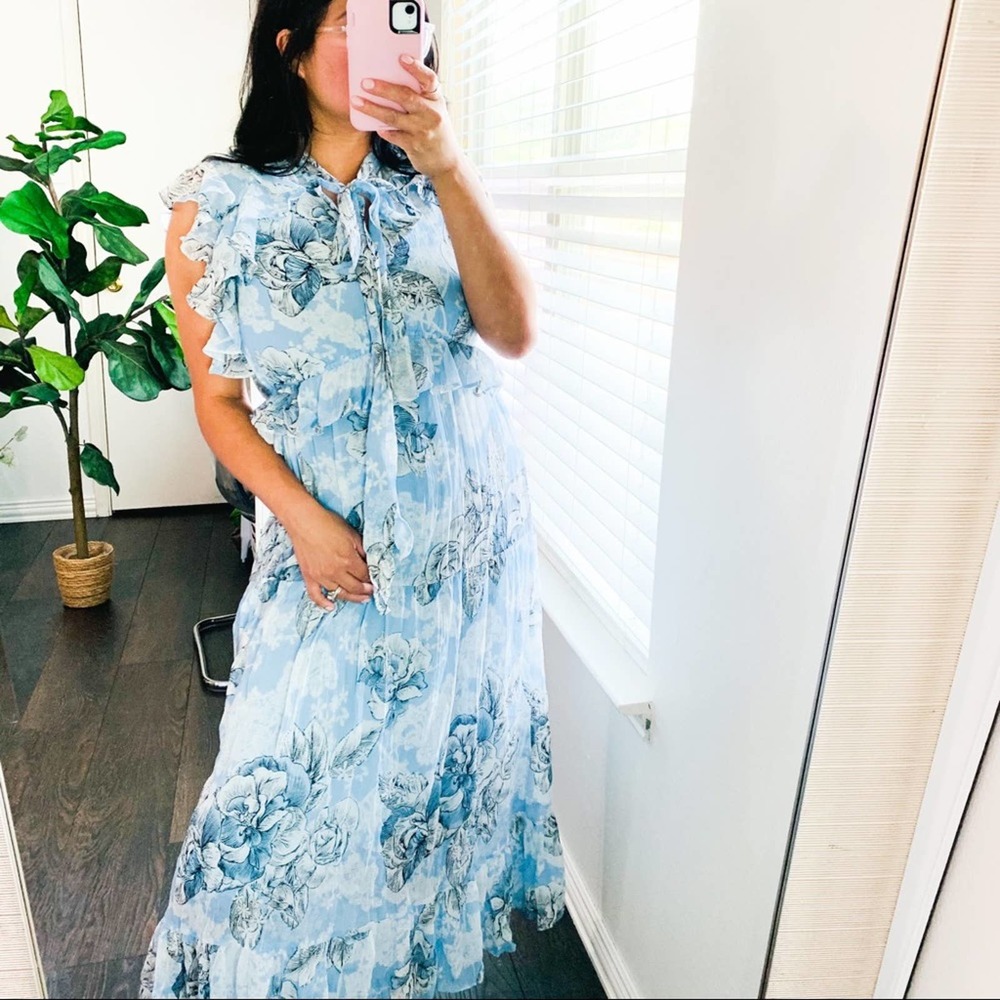 Robert Rodriguez Silk Cotton Ruffle Midi Floral Dress